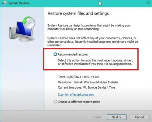 Restore system files and settings