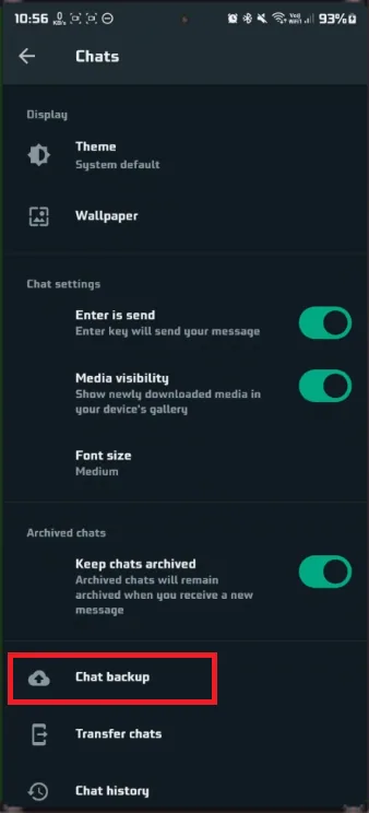 chat backup settings