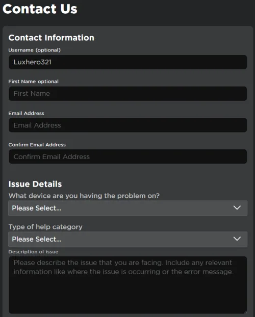 contact us support form
