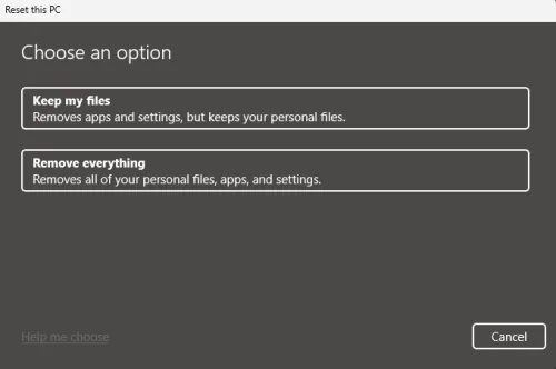reset this pc