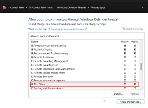 allow riot client through firewall