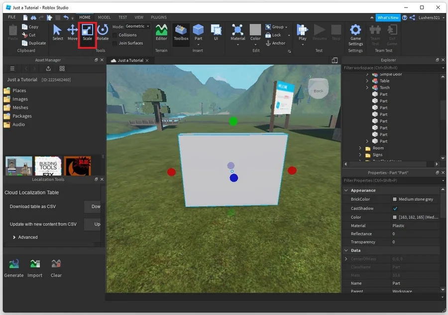 Adjust the part dimensions in your Roblox experience