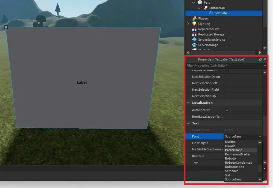 Adjust the text properties for your text label