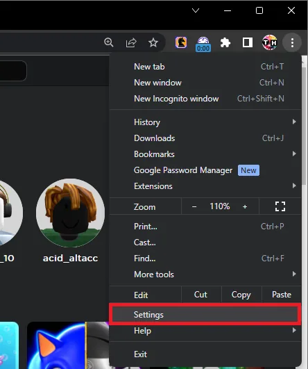 access chrome settings
