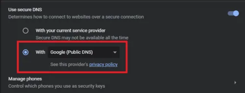 change chrome dns settings