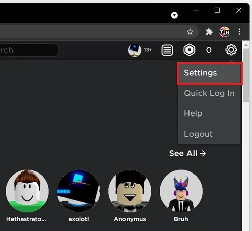 Roblox > Settings