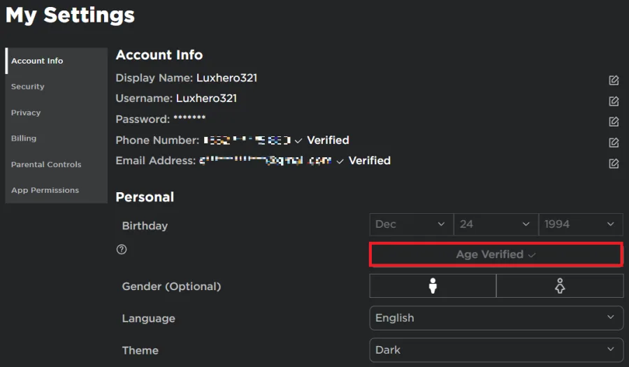 update account information