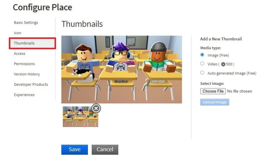 Configure Place > Thumbnails