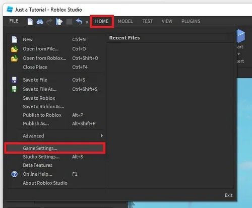 Roblox Studio > File > Game Settings