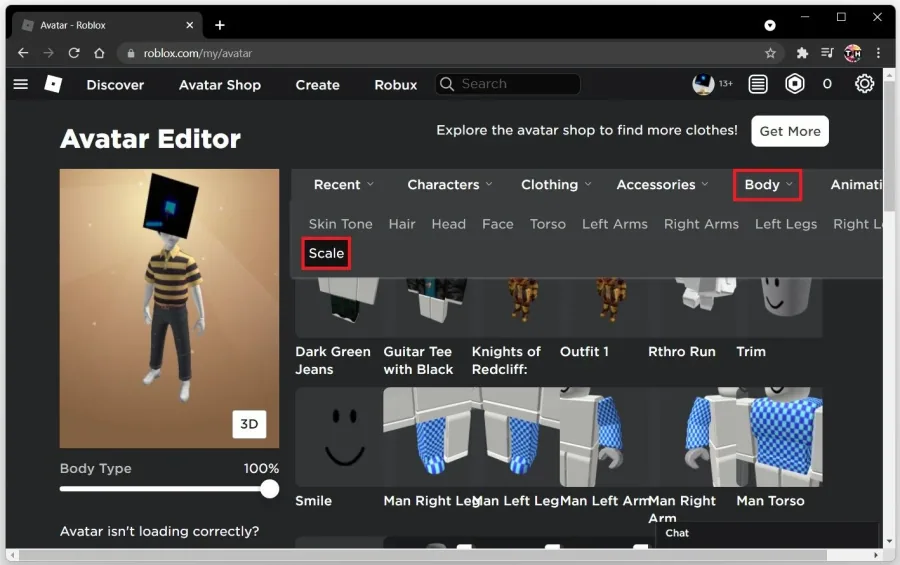 Roblox Avatar > Body > Scale