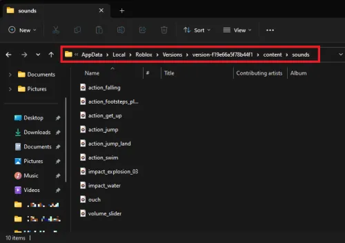 AppData > Local > Roblox > Versions > Latest Version > Content > Sounds