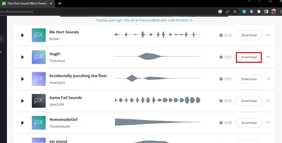 Download the preferred sound effect