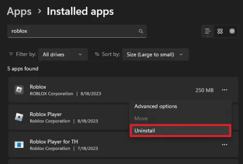 uninstall roblox