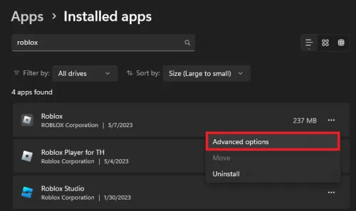 installed apps roblox advanced options