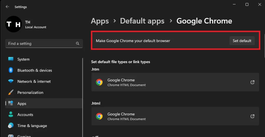 default browser settings