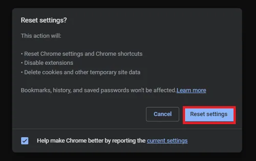 reset chrome settings