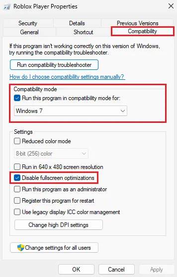 roblox player compatibility settings