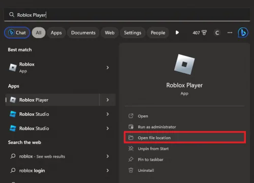 roblox player open file location