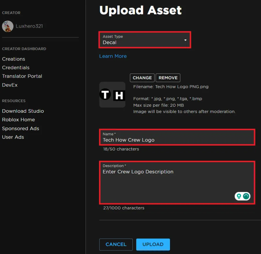 upload roblox asset