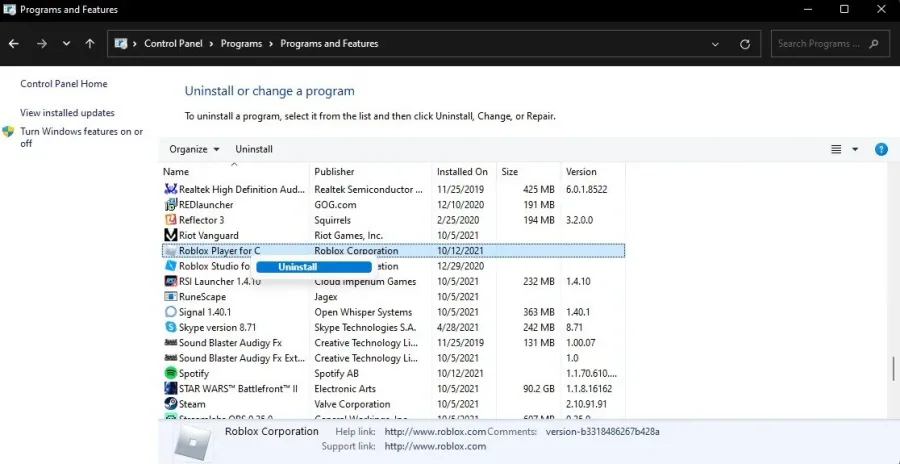 Reinstall the Roblox app on your Windows PC