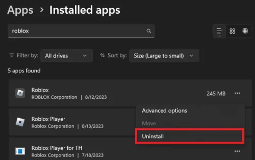 uninstall roblox