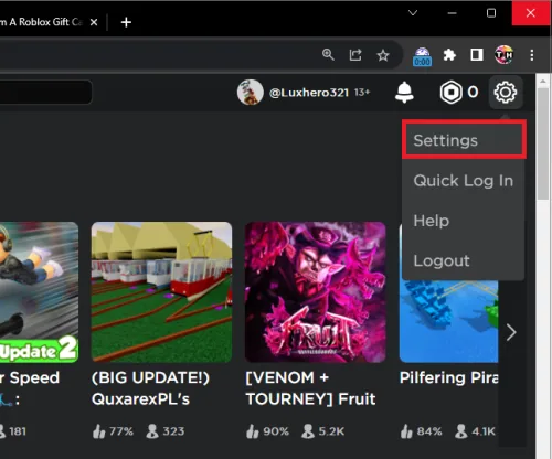 access your roblox settings