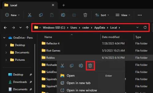 delete roblox files