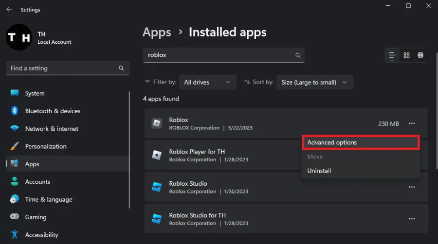 Roblox advanced options