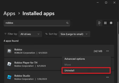 uninstall roblox