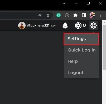 Roblox.com > Settings