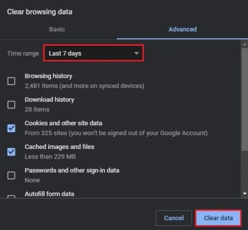 Google Chrome > Clear browsing data