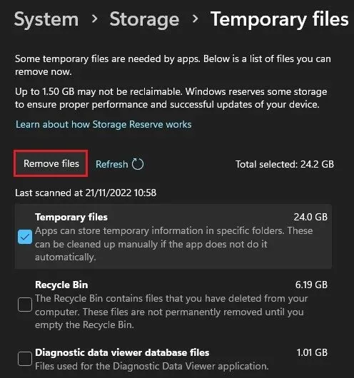 Windows Settings > System > Storage > Temporary Files