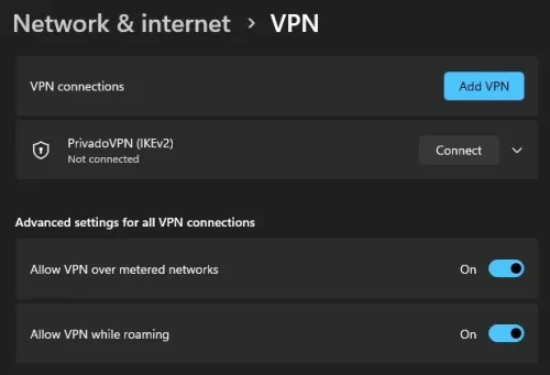 Windows Settings > Network & internet > VPN