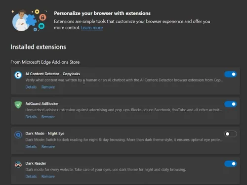 disable extensions