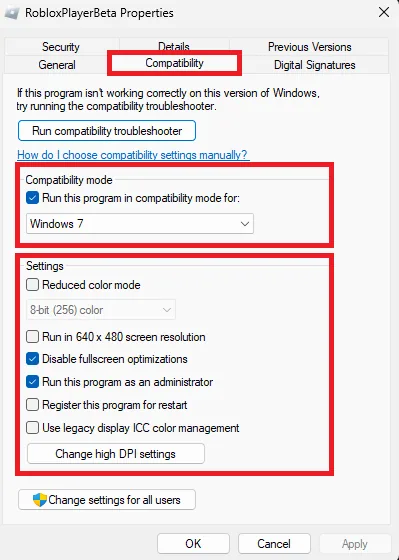 roblox player compatibility settings