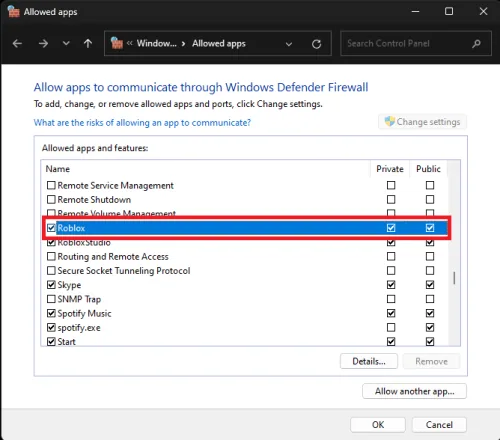 allow roblox through firewall