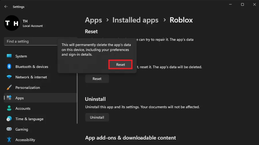 reset the roblox application