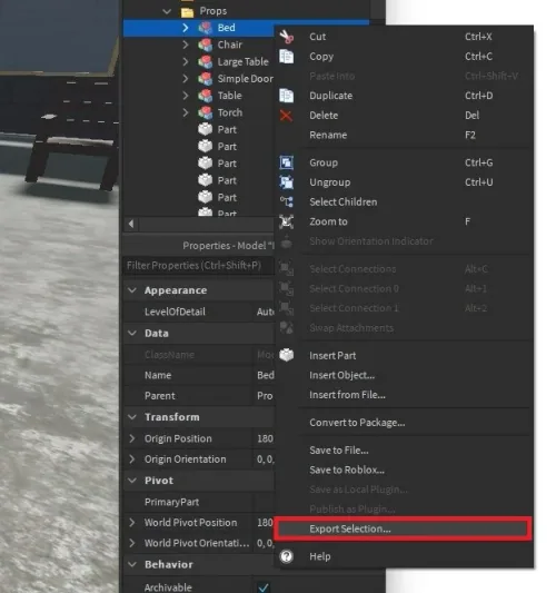 Right-clikc the 3D Model and select Export Selection