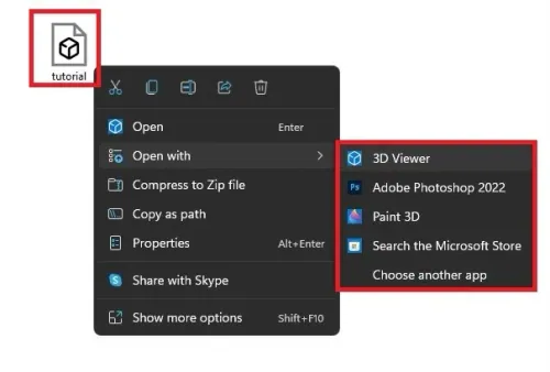 3D Model > Open With > 3D Viewer