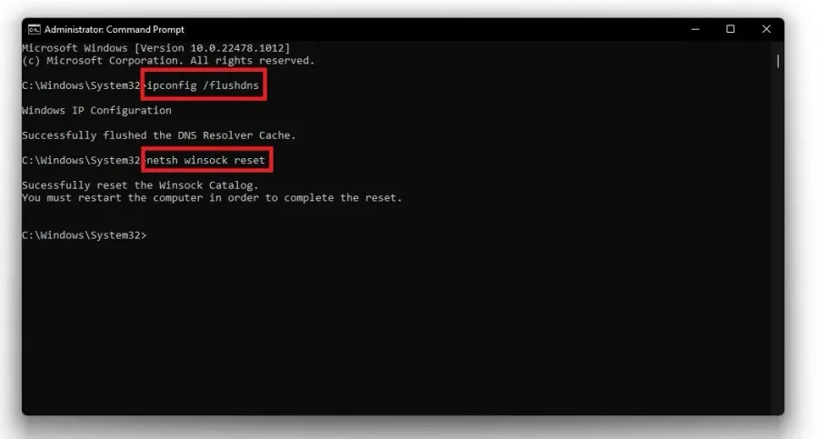 Commands: ipconfig /flushdns & netsh winsock reset