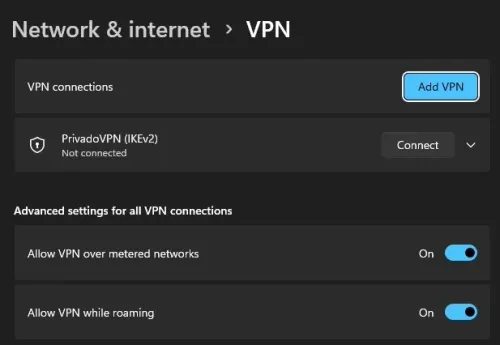 Windows Settings > Network & internet > VPN