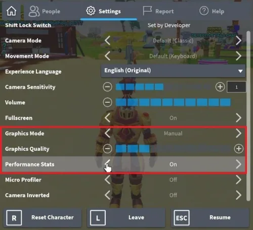Roblox In-Game Settings