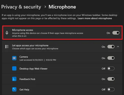 allow apps to use mic