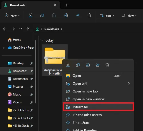 extract content of the zip file