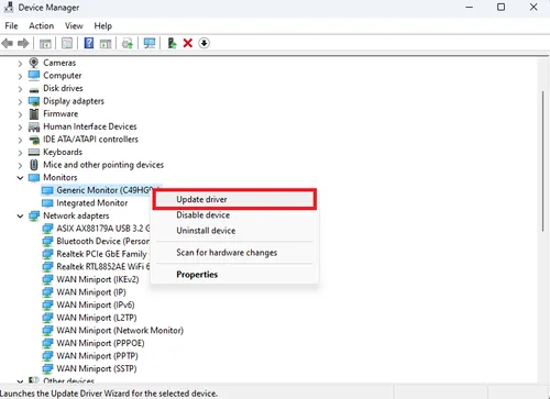 update monitor driver