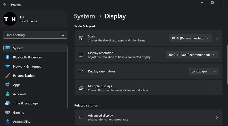 windows display settings