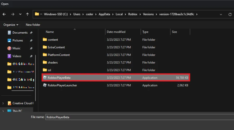 find roblox player beta in file explorer
