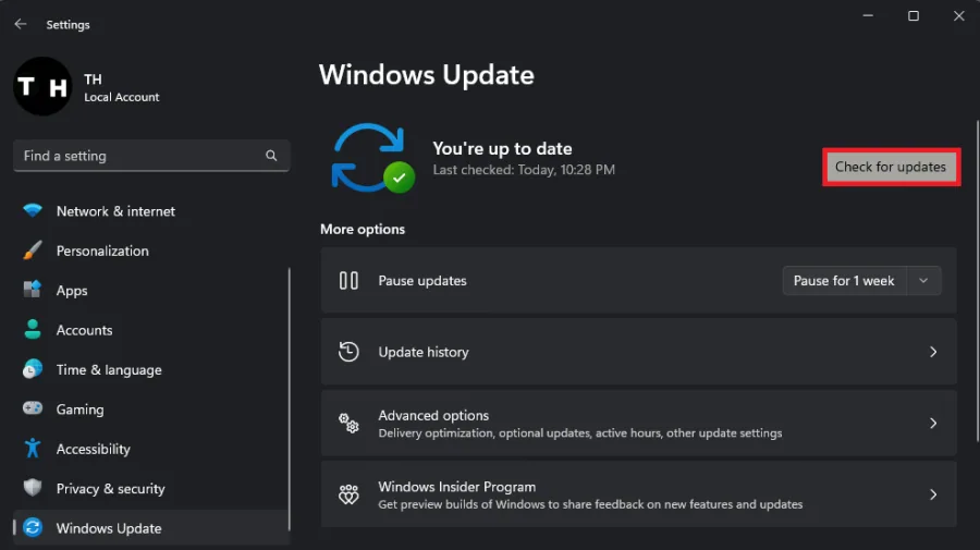 check for windows update