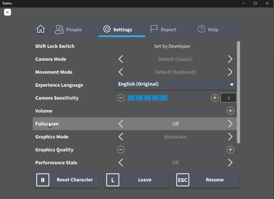 Roblox Settings > Fullscreen > ON