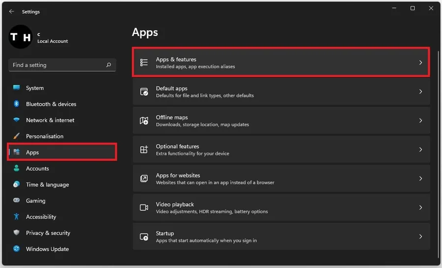 Windows Settings > Apps > Apps & Features